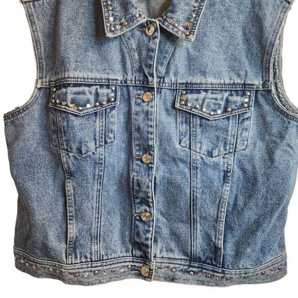 L.A. Blues Vintage Embellished Cotton Denim Vest Pleated Size XL One Of A Kind - Picture 7 of 14